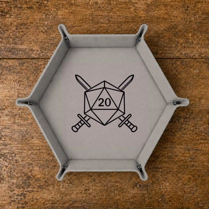 D20 Crossed Swords - DICE TRAY D20 Crossed Swords Dice Tray | Foldable PU Leather D&D Tray