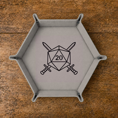 D20 Crossed Swords - DICE TRAY D20 Crossed Swords Dice Tray | Foldable PU Leather D&D Tray