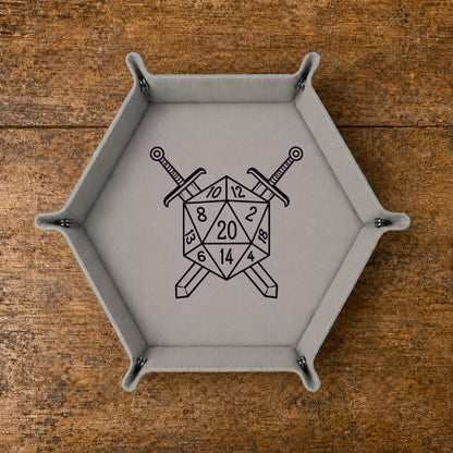 D20 Battle Crest - DICE TRAY D20 Battle Crest Dice Tray | Foldable PU Leather D&D Tray