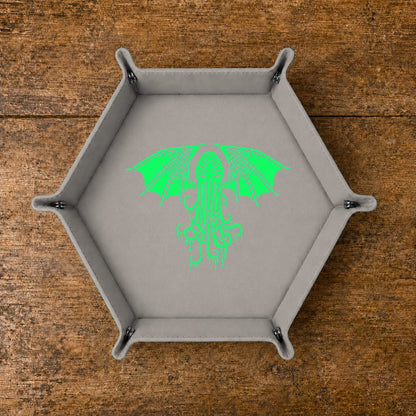 Winged Cthulhu Rising - DICE TRAY Winged Cthulhu Rising Dice Tray | Foldable PU Leather D&D Tray
