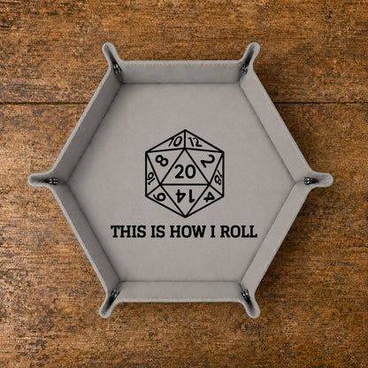 This Is How I Roll D20 Outline - DICE TRAY This Is How I Roll D20 Outline Dice Tray | Foldable PU Leather D&D Tra