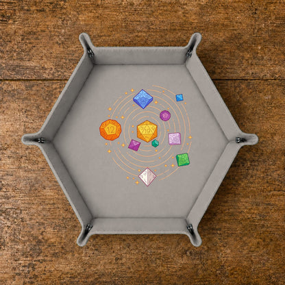 Cosmic Polyhedral Dice Orbit - DICE TRAY Cosmic Polyhedral Dice Orbit Dice Tray | Foldable PU Leather D&D Tray