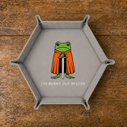 Burnt Out Frog Knight - DICE TRAY Burnt Out Frog Knight Dice Tray | Foldable PU Leather D&D Tray