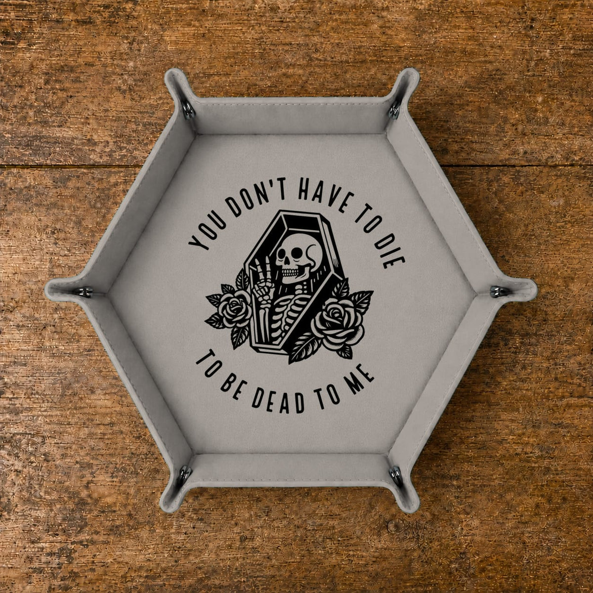 Dead To Me Skeleton Coffin - DICE TRAY Dead To Me Skeleton Coffin Dice Tray | Foldable PU Leather D&D Tray