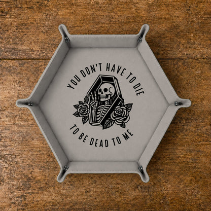 Dead To Me Skeleton Coffin - DICE TRAY Dead To Me Skeleton Coffin Dice Tray | Foldable PU Leather D&D Tray