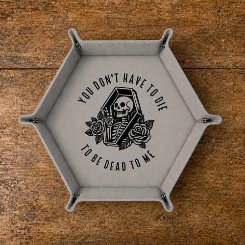 Dead To Me Skeleton Coffin - DICE TRAY Dead To Me Skeleton Coffin Dice Tray | Foldable PU Leather D&D Tray