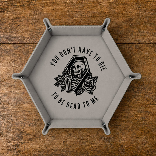 Dead To Me Skeleton Coffin - DICE TRAY Dead To Me Skeleton Coffin Dice Tray | Foldable PU Leather D&D Tray