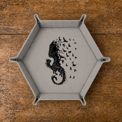 Dragon Into Flying Birds - DICE TRAY Dragon Into Flying Birds Dice Tray | Foldable PU Leather D&D Tray