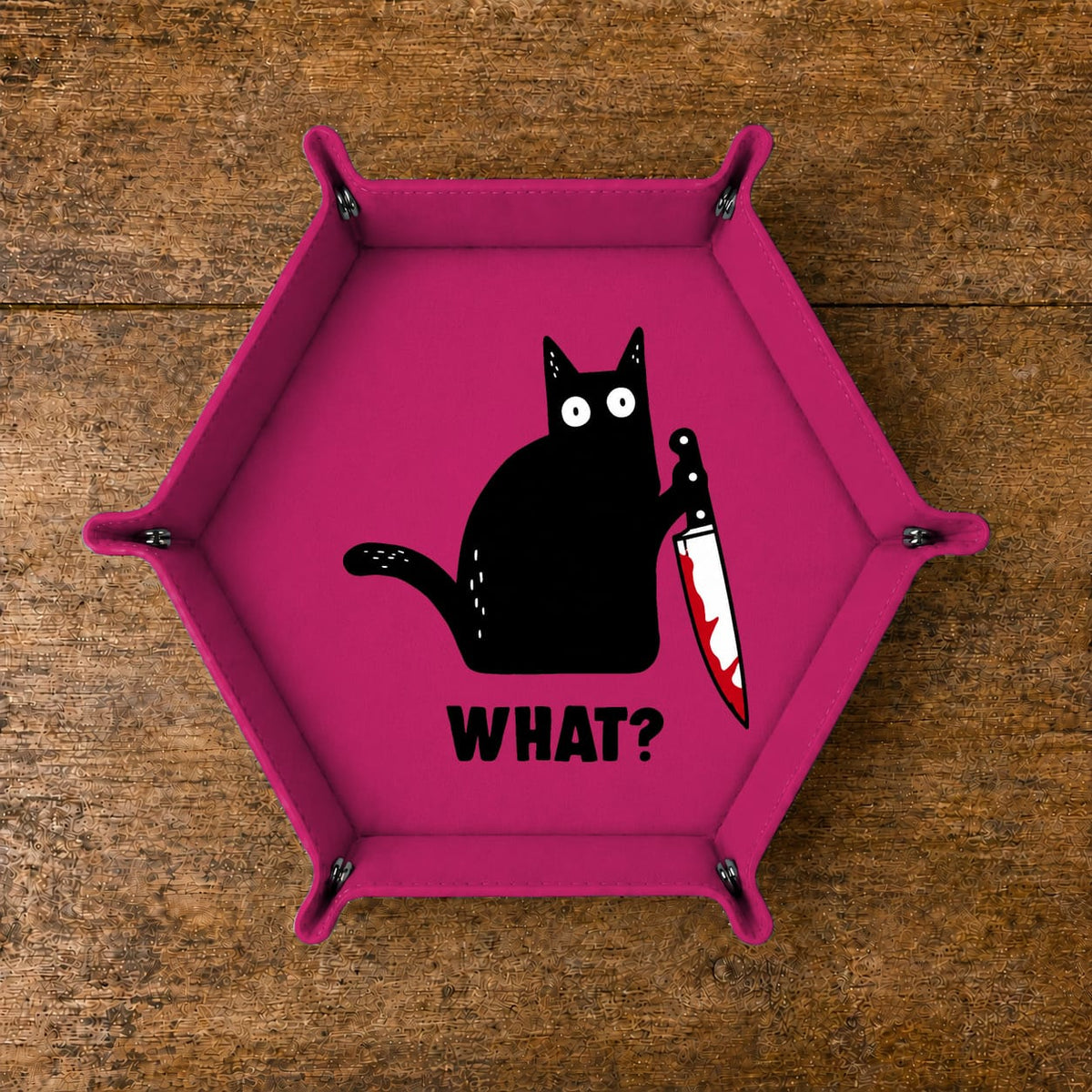 Funny Black Cat With Knife - DICE TRAY Funny Black Cat Dice Tray | Foldable PU Leather D&D Dice Tray