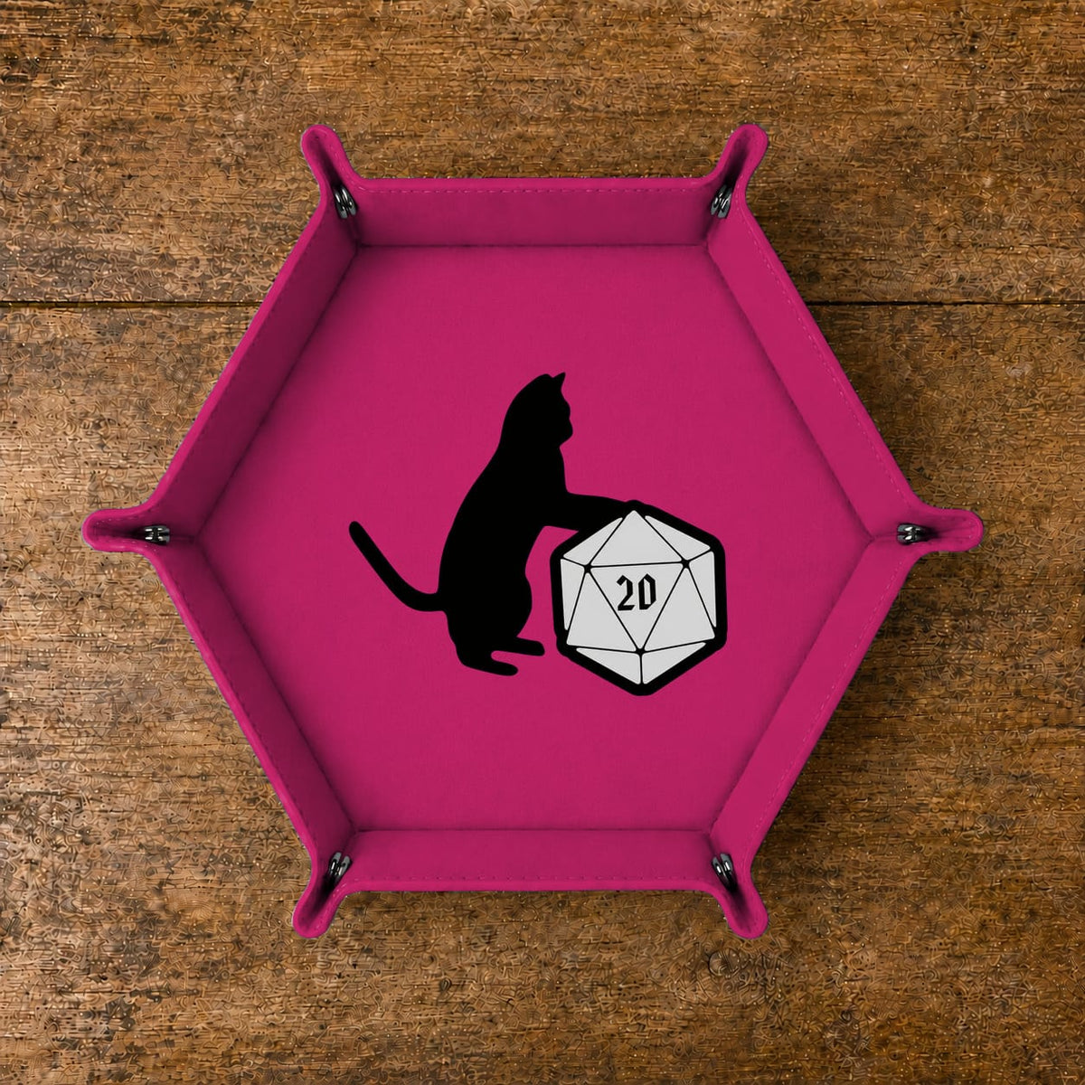Cat And Giant D20 - DICE TRAY Cat And Giant D20 Dice Tray | Foldable PU Leather D&D Tray