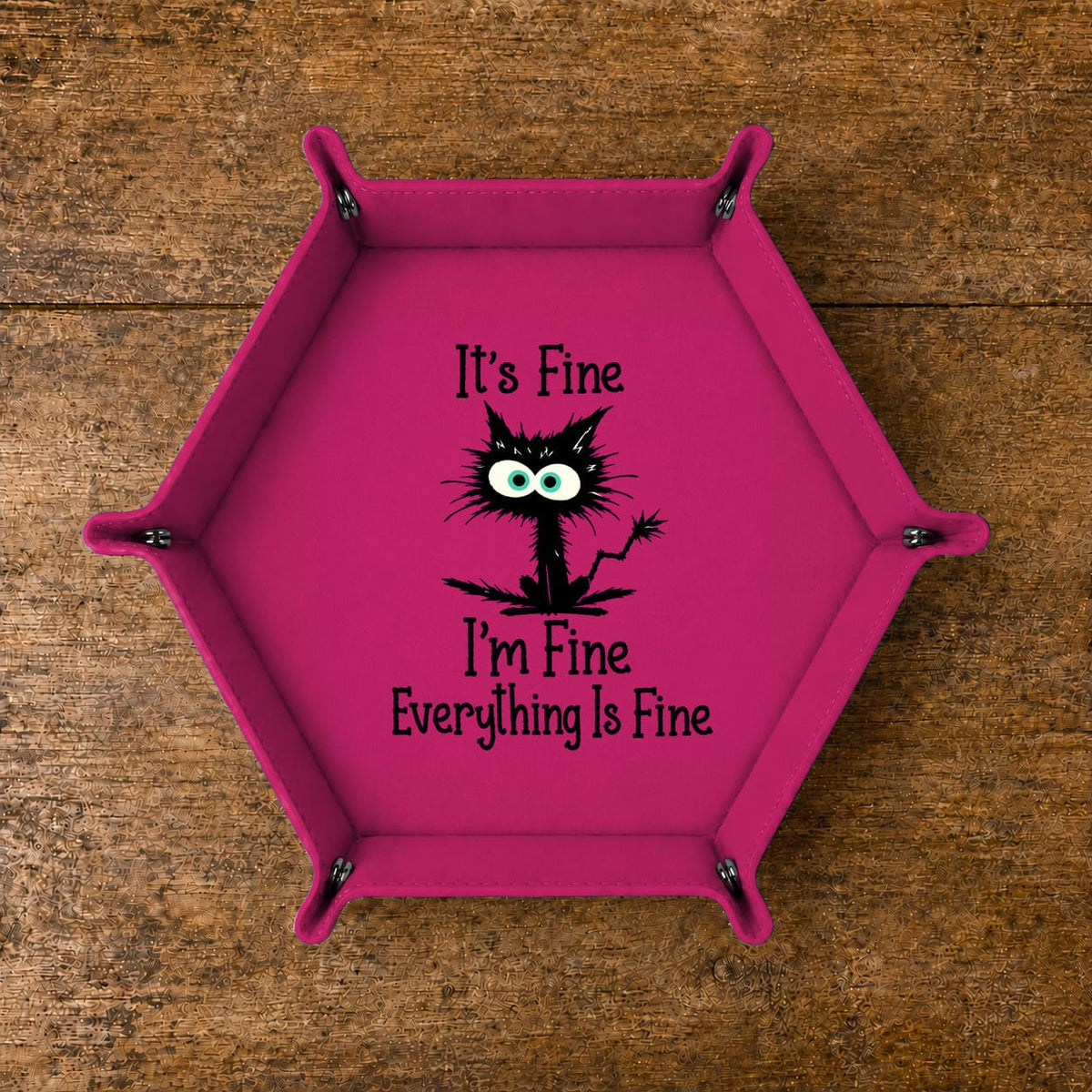 Everything Is Fine Black Cat - DICE TRAY Everything Is Fine Cat Dice Tray | Foldable PU Leather D&D Tray