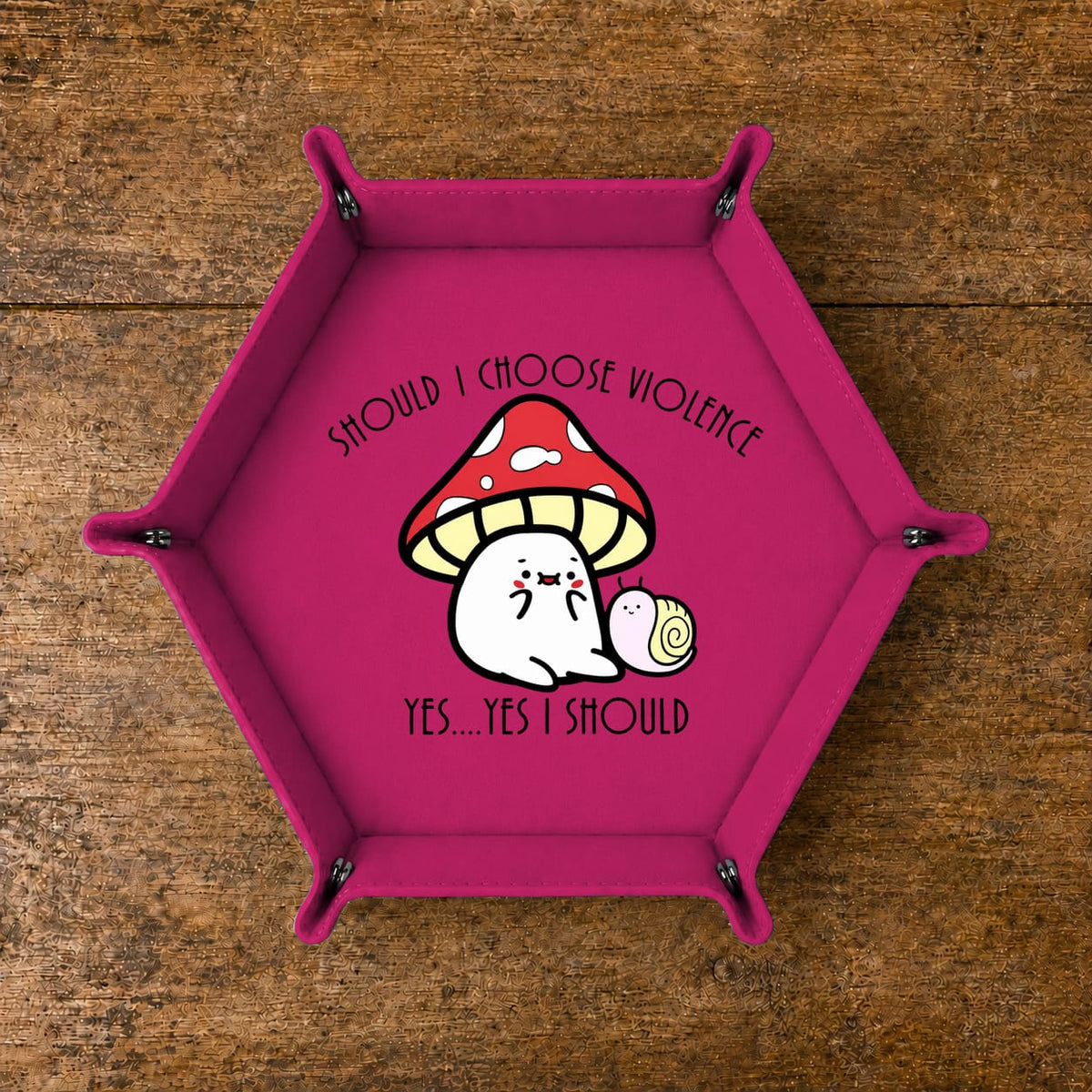 Mushroom Cat Chooses Violence - DICE TRAY Mushroom Cat Chooses Violence Dice Tray | Foldable PU Leather D&D Tray