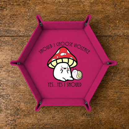 Mushroom Cat Chooses Violence - DICE TRAY Mushroom Cat Chooses Violence Dice Tray | Foldable PU Leather D&D Tray