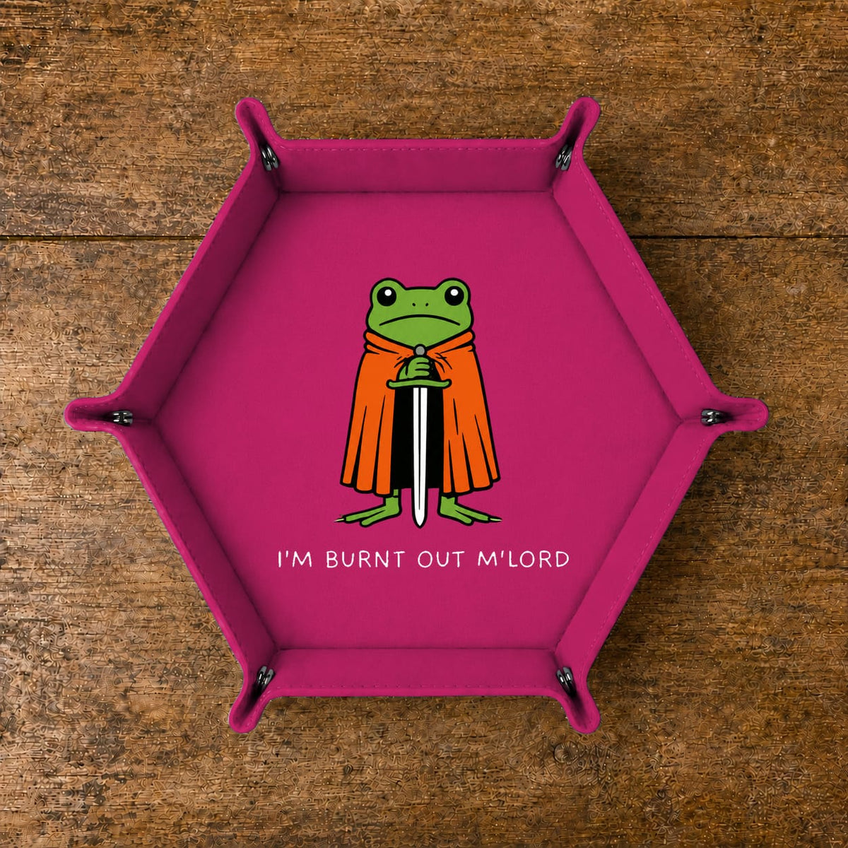 Burnt Out Frog Knight - DICE TRAY Burnt Out Frog Knight Dice Tray | Foldable PU Leather D&D Tray