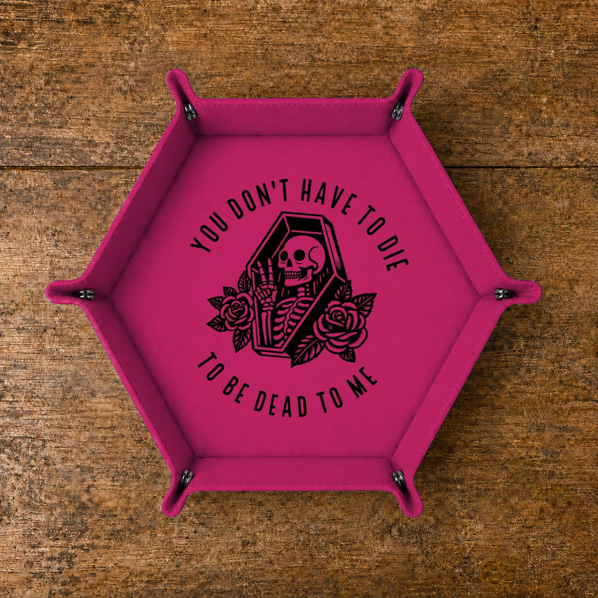Dead To Me Skeleton Coffin - DICE TRAY Dead To Me Skeleton Coffin Dice Tray | Foldable PU Leather D&D Tray