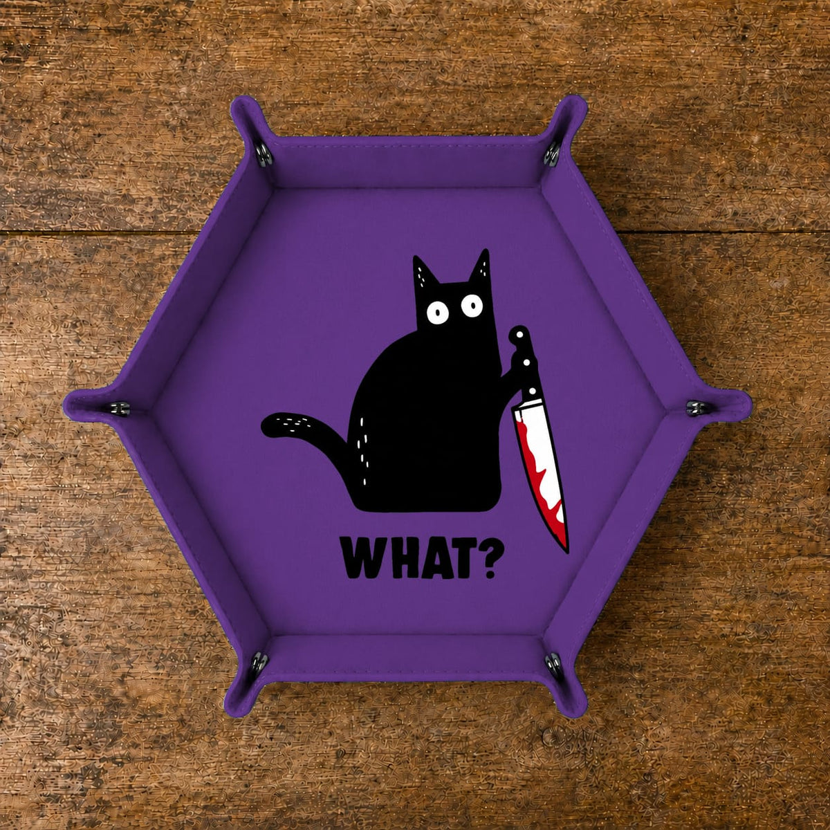 Funny Black Cat With Knife - DICE TRAY Funny Black Cat Dice Tray | Foldable PU Leather D&D Dice Tray