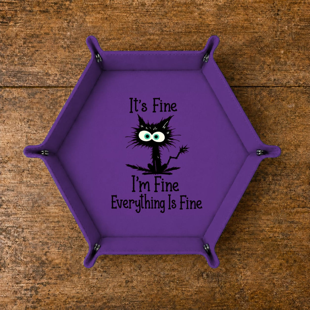 Everything Is Fine Black Cat - DICE TRAY Everything Is Fine Cat Dice Tray | Foldable PU Leather D&D Tray