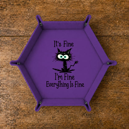 Everything Is Fine Black Cat - DICE TRAY Everything Is Fine Cat Dice Tray | Foldable PU Leather D&D Tray
