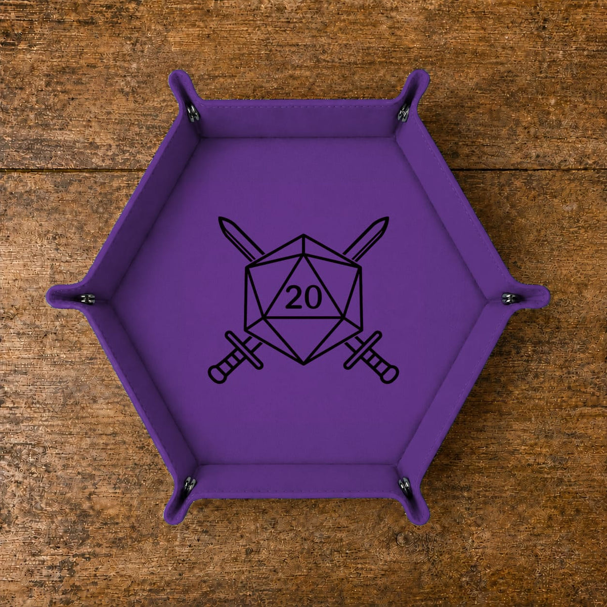 D20 Crossed Swords - DICE TRAY D20 Crossed Swords Dice Tray | Foldable PU Leather D&D Tray
