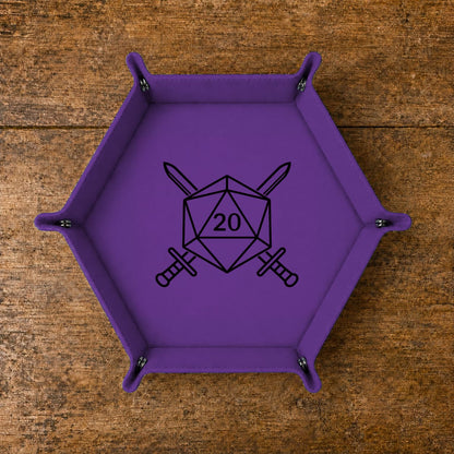 D20 Crossed Swords - DICE TRAY D20 Crossed Swords Dice Tray | Foldable PU Leather D&D Tray