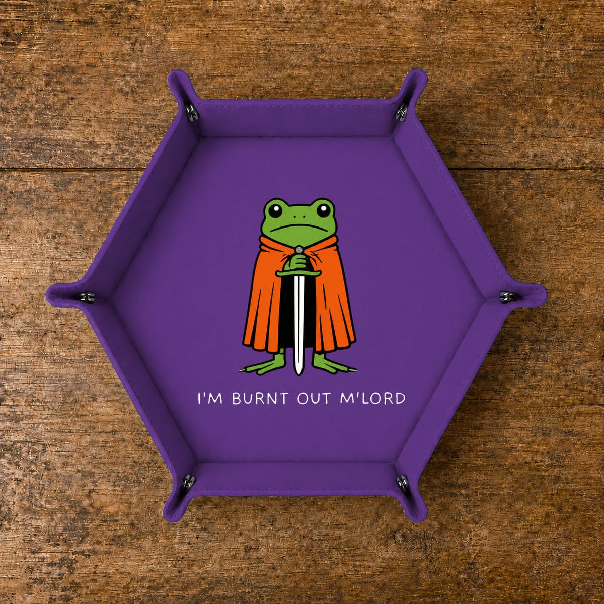 Burnt Out Frog Knight - DICE TRAY Burnt Out Frog Knight Dice Tray | Foldable PU Leather D&D Tray
