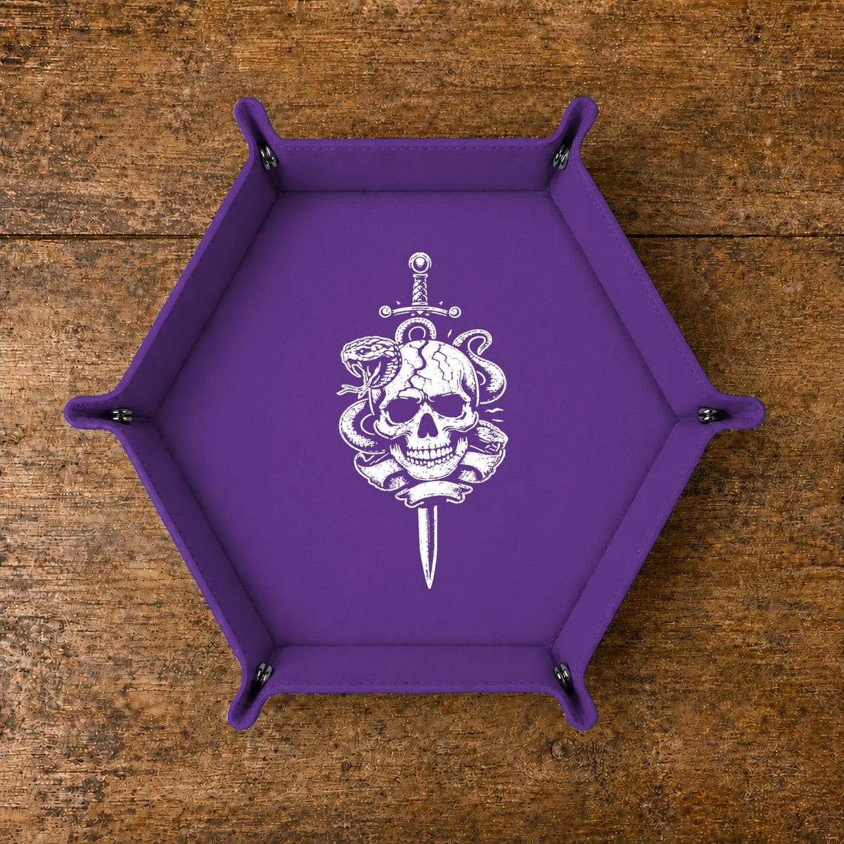Skull Dagger And Snake - DICE TRAY Skull Dagger And Snake Dice Tray | Foldable PU Leather D&D Tray