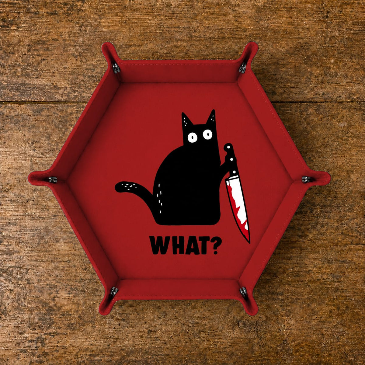 Funny Black Cat With Knife - DICE TRAY Funny Black Cat Dice Tray | Foldable PU Leather D&D Dice Tray