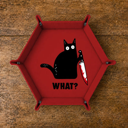 Funny Black Cat With Knife - DICE TRAY Funny Black Cat Dice Tray | Foldable PU Leather D&D Dice Tray