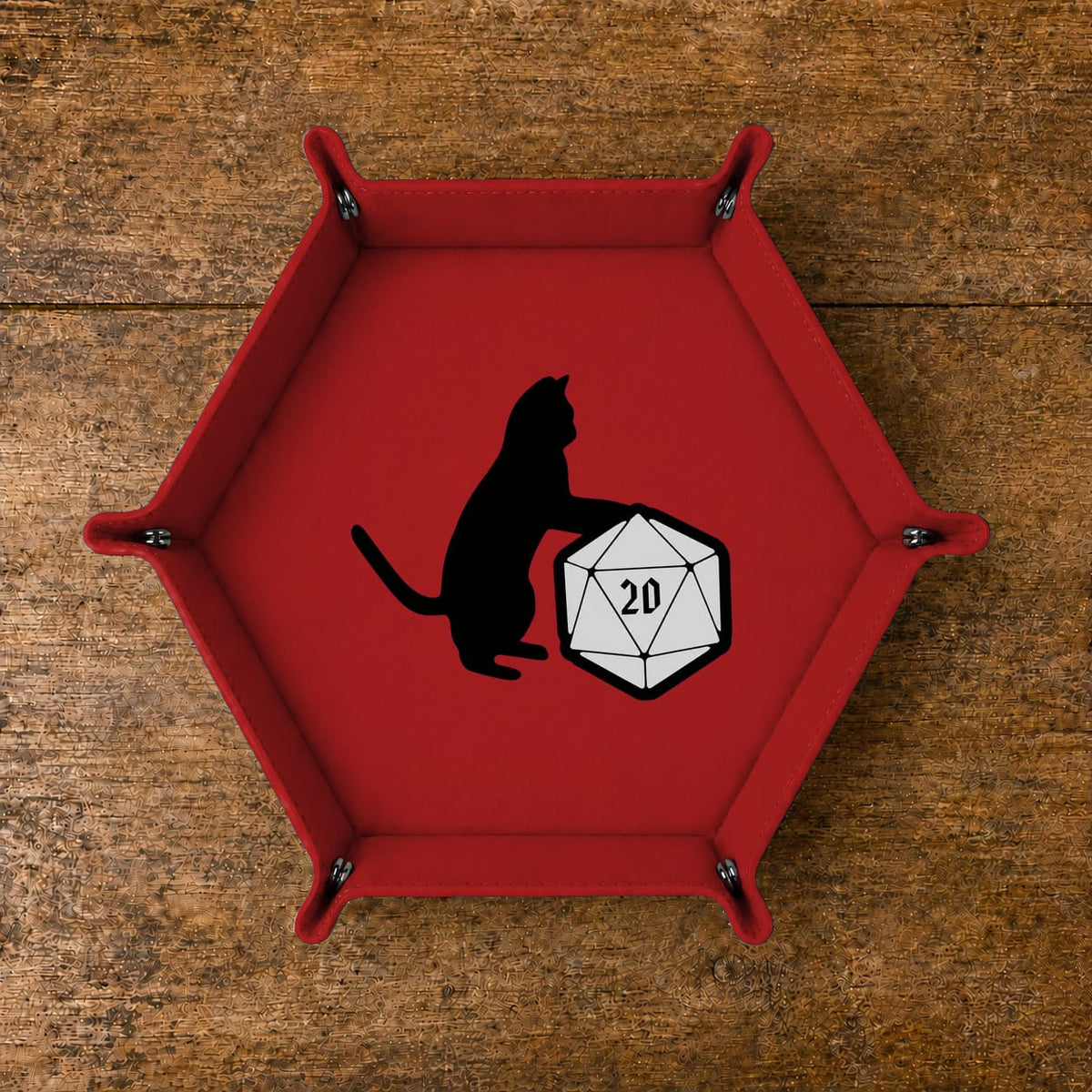 Cat And Giant D20 - DICE TRAY Cat And Giant D20 Dice Tray | Foldable PU Leather D&D Tray