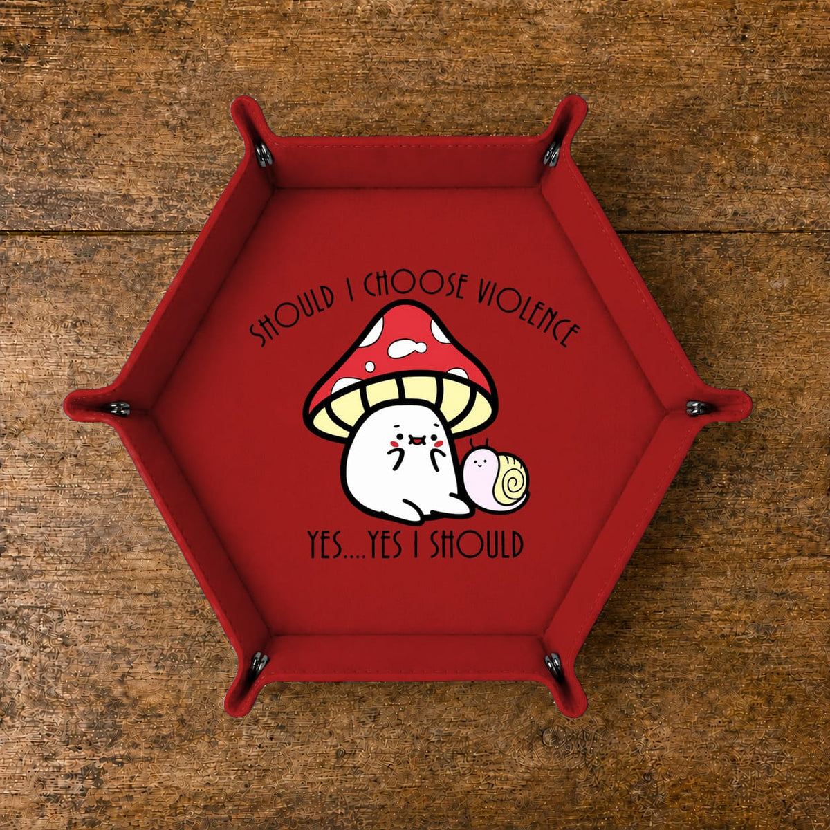 Mushroom Cat Chooses Violence - DICE TRAY Mushroom Cat Chooses Violence Dice Tray | Foldable PU Leather D&D Tray