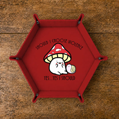 Mushroom Cat Chooses Violence - DICE TRAY Mushroom Cat Chooses Violence Dice Tray | Foldable PU Leather D&D Tray