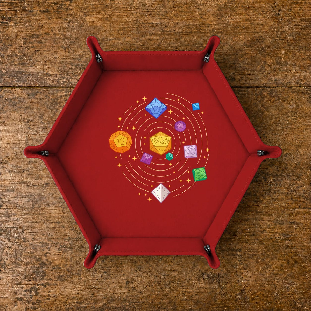 Cosmic Polyhedral Dice Orbit - DICE TRAY Cosmic Polyhedral Dice Orbit Dice Tray | Foldable PU Leather D&D Tray