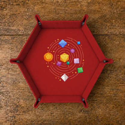 Cosmic Polyhedral Dice Orbit - DICE TRAY Cosmic Polyhedral Dice Orbit Dice Tray | Foldable PU Leather D&D Tray