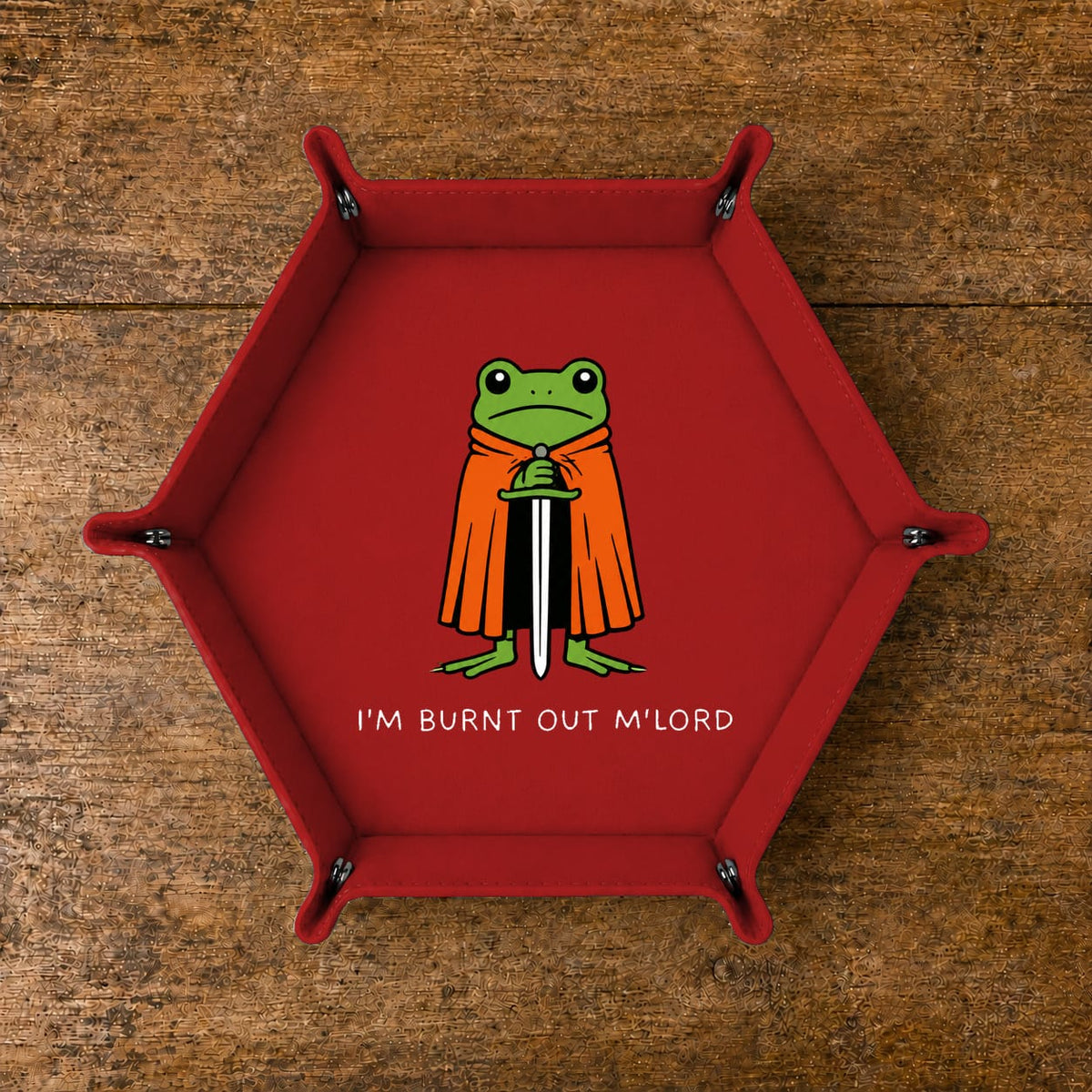 Burnt Out Frog Knight - DICE TRAY Burnt Out Frog Knight Dice Tray | Foldable PU Leather D&D Tray