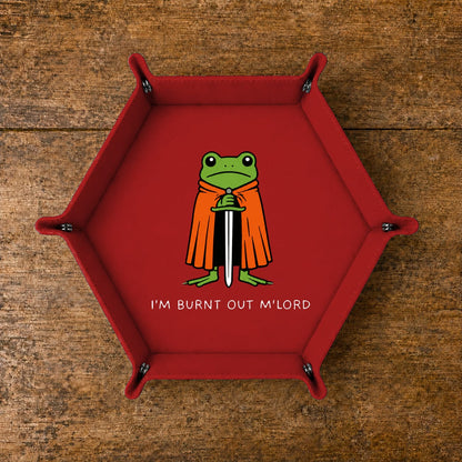 Burnt Out Frog Knight - DICE TRAY Burnt Out Frog Knight Dice Tray | Foldable PU Leather D&D Tray