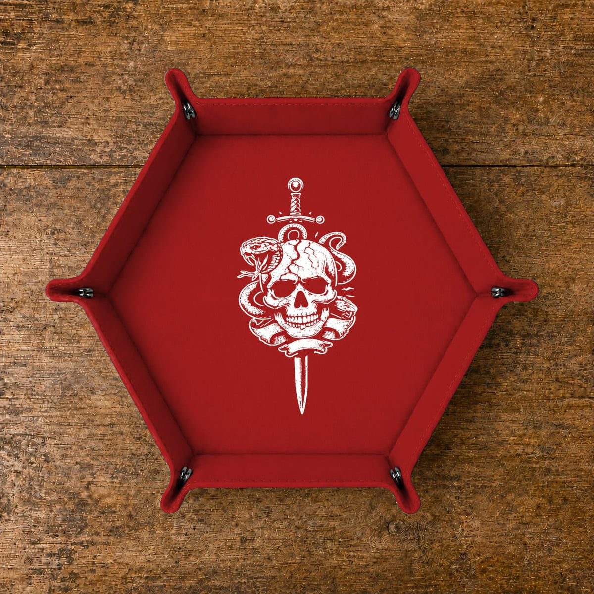 Skull Dagger And Snake - DICE TRAY Skull Dagger And Snake Dice Tray | Foldable PU Leather D&D Tray