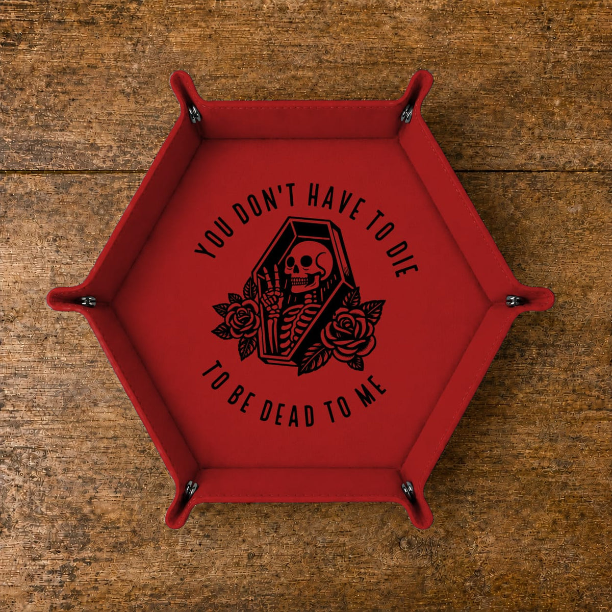 Dead To Me Skeleton Coffin - DICE TRAY Dead To Me Skeleton Coffin Dice Tray | Foldable PU Leather D&D Tray