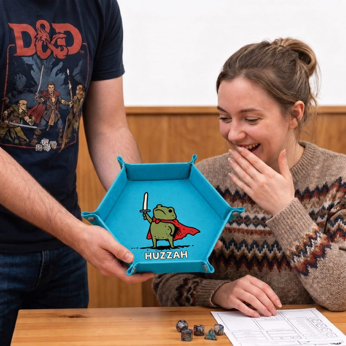 Huzzah Frog Knight - DICE TRAY Huzzah Frog Knight Dice Tray | Foldable PU Leather D&D Dice Tray