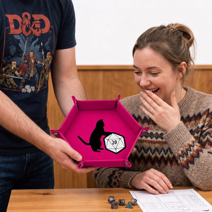 Cat And Giant D20 dice tray lifestyle scene