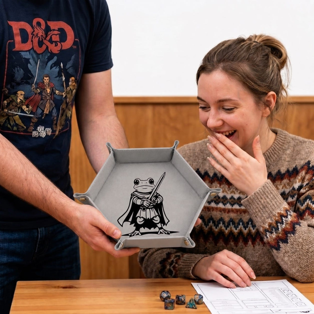 Fantasy Frog Swordmaster - DICE TRAY Fantasy Frog Swordmaster Dice Tray | Foldable PU Leather D&D Tray