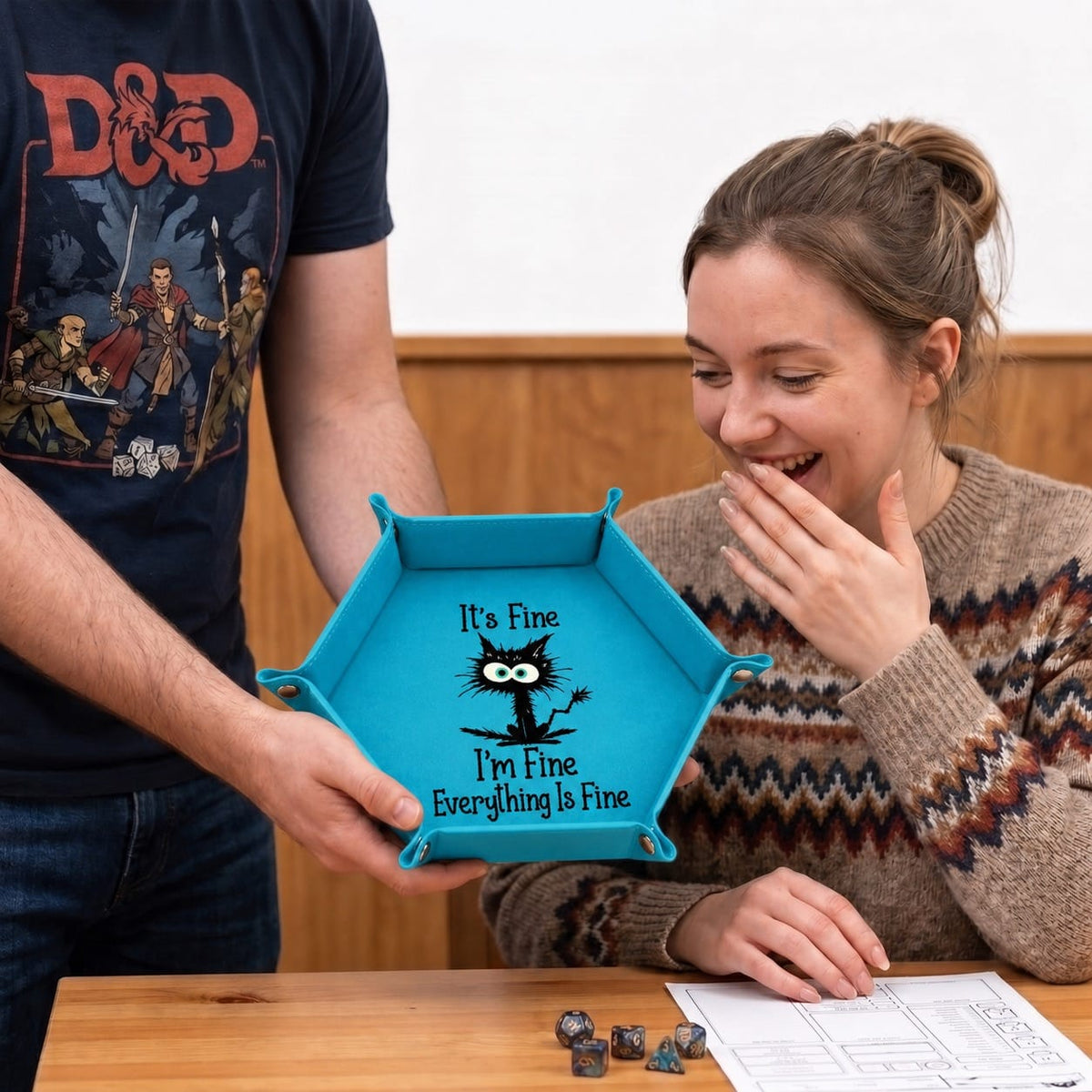 Everything Is Fine Black Cat - DICE TRAY Everything Is Fine Cat Dice Tray | Foldable PU Leather D&D Tray