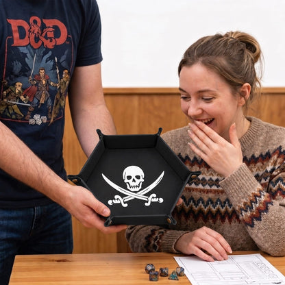 Pirate Skull And Cutlasses - DICE TRAY Pirate Skull Dice Tray | Foldable PU Leather D&D RPG Tray