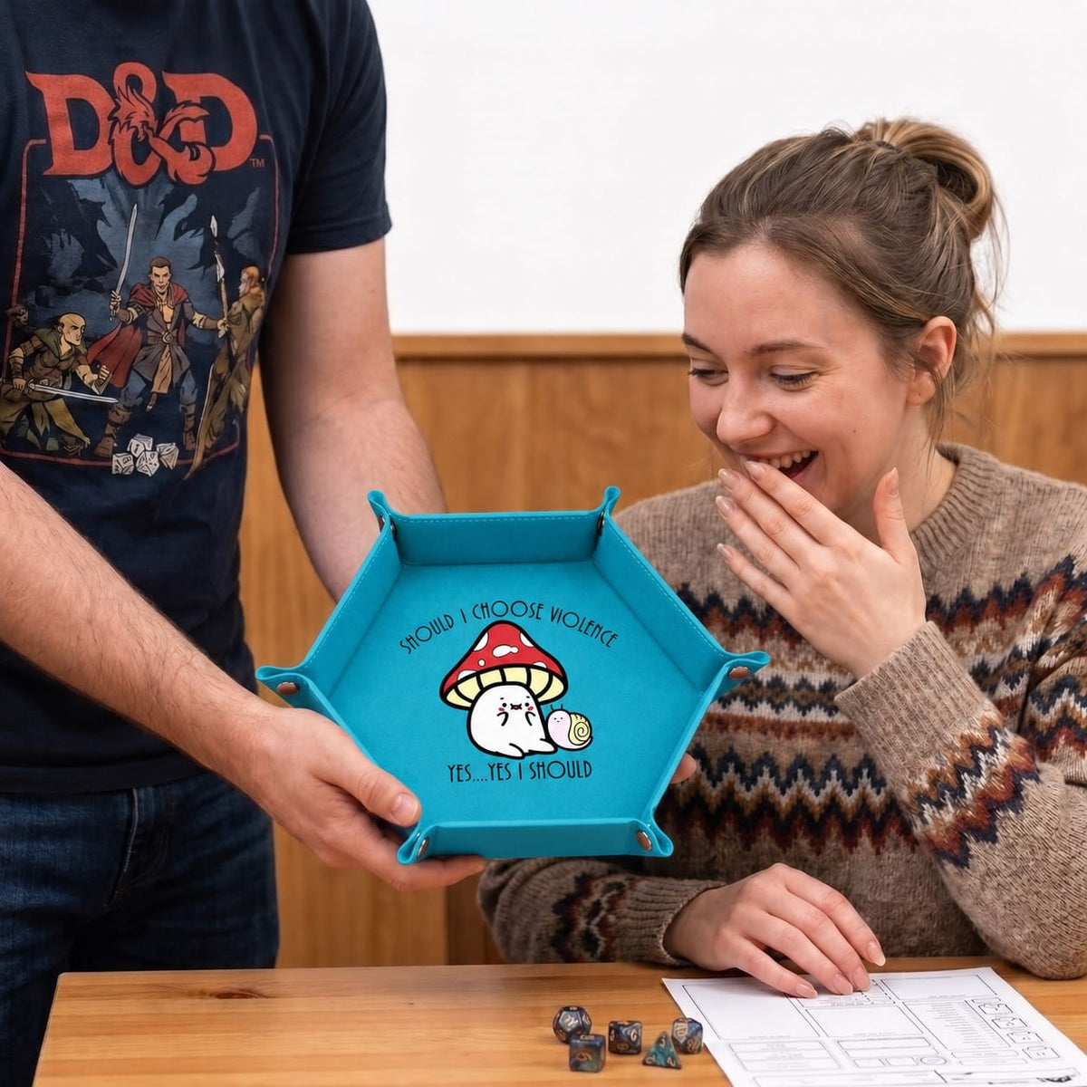 Mushroom Cat Chooses Violence - DICE TRAY Mushroom Cat Chooses Violence Dice Tray | Foldable PU Leather D&D Tray