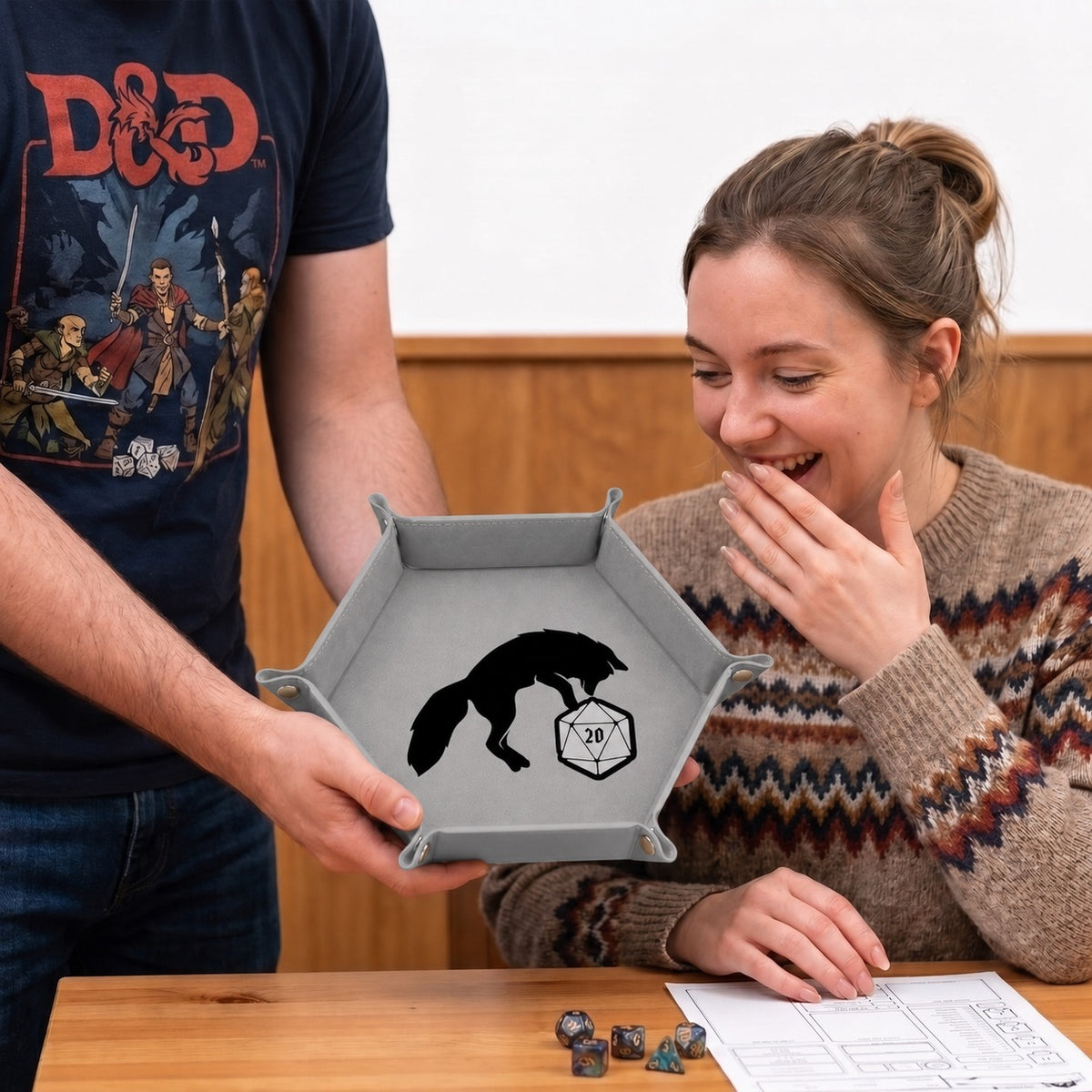 Curious Fox And D20 - DICE TRAY