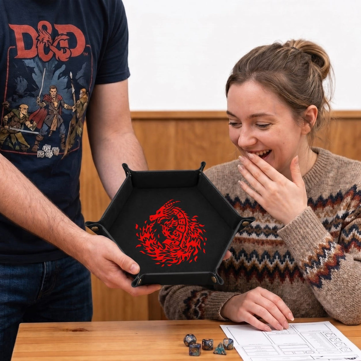 Flaming Tribal Dragon - DICE TRAY Flaming Tribal Dragon Dice Tray | Foldable PU Leather D&D Tray