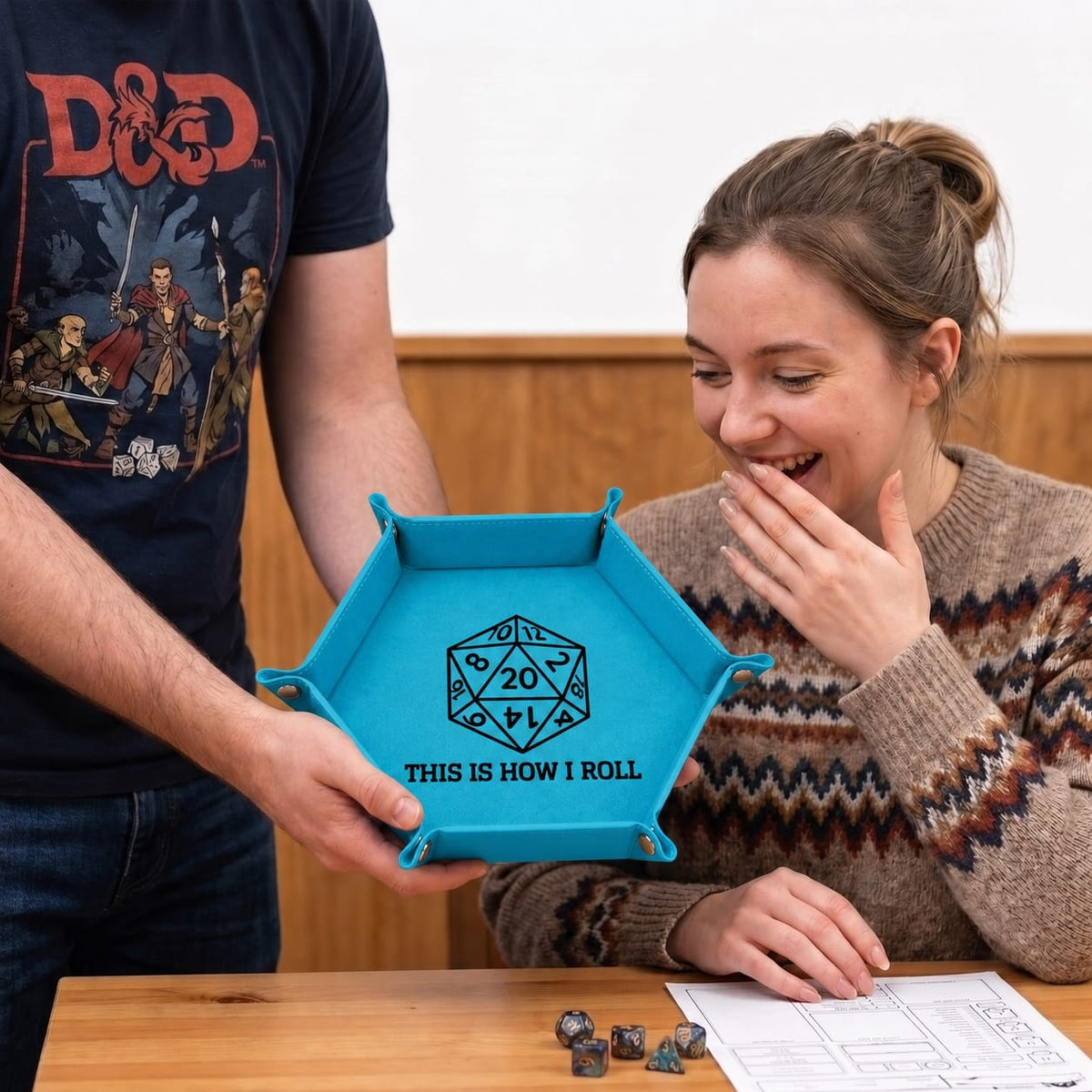 This Is How I Roll D20 Outline - DICE TRAY This Is How I Roll D20 Outline Dice Tray | Foldable PU Leather D&D Tra