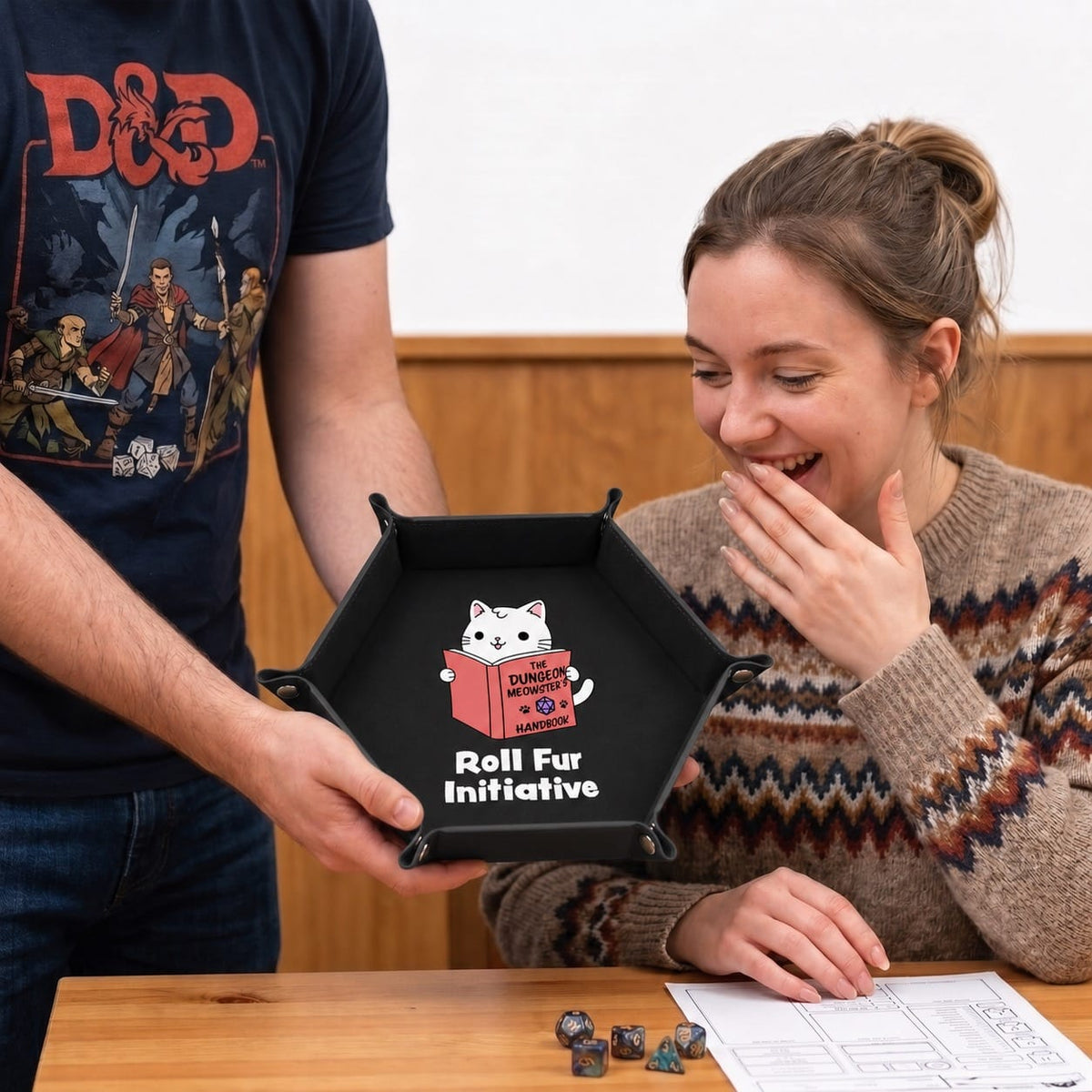 Cat Dungeon Meowster - DICE TRAY Cat Dungeon Meowster Dice Tray | Foldable PU Leather D&D Tray