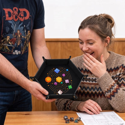 Cosmic Polyhedral Dice Orbit - DICE TRAY Cosmic Polyhedral Dice Orbit Dice Tray | Foldable PU Leather D&D Tray
