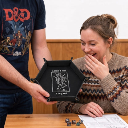 I Need A Long Rest - DICE TRAY I Need A Long Rest Dice Tray | Foldable PU Leather D&D Tray