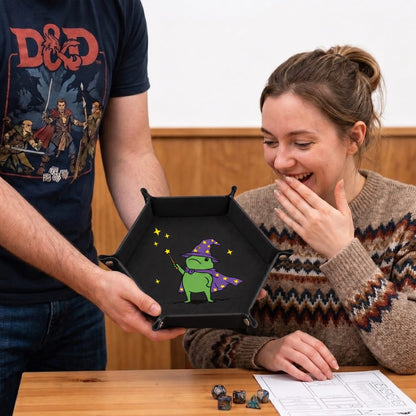 Cute Frog Wizard - DICE TRAY Cute Frog Wizard Dice Tray | Foldable PU Leather D&D Tray